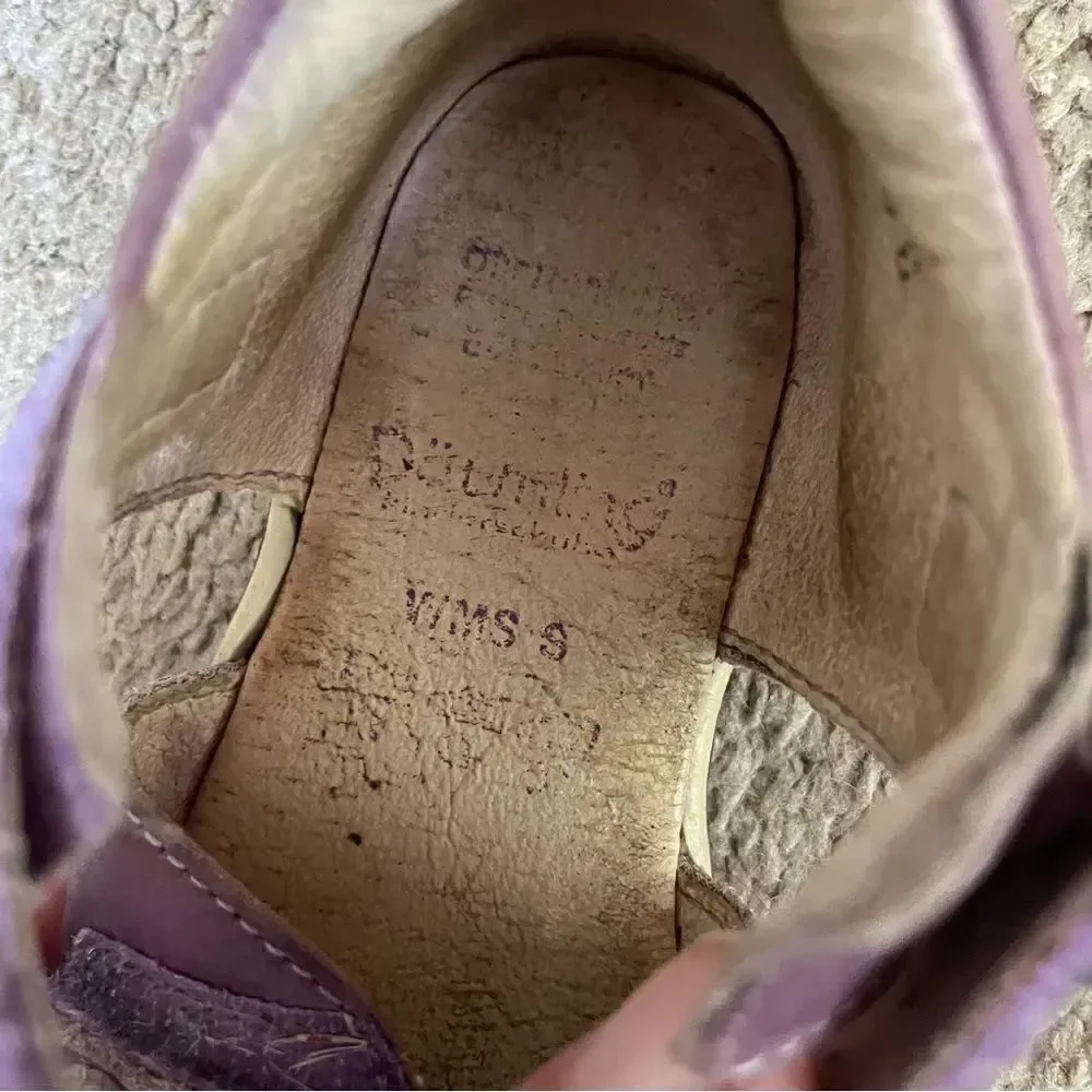 Däumling German Girl Leather Walking Learning Shoe Purple with Flowers Size 7